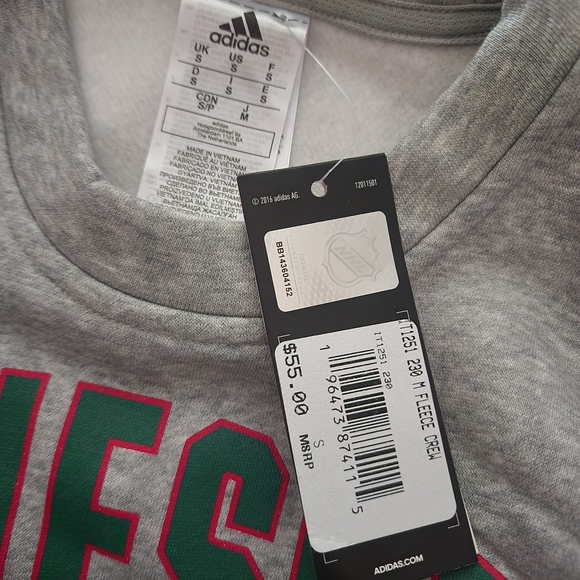 Adidas Minnesota Wild Crewneck Sweater - Gray Men's Small NWT - Picture 3 of 3